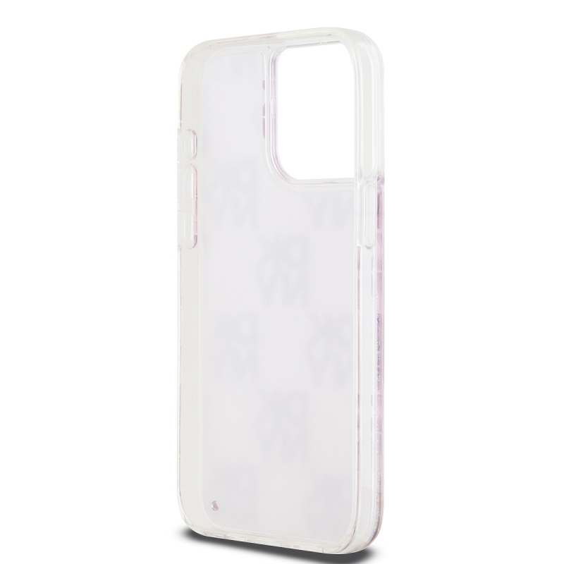 DKNY Liquid Glitter Checkered Pattern hátlapi borító iPhone 15 Pro Max rózsaszínhez