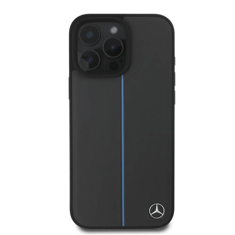 Mercedes bőr kék csíkos MagSafe hátlap iPhone 16 Pro antracitszürke színű iPhone 16 Pro számára