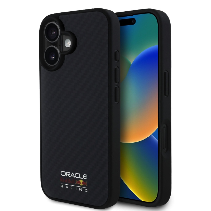Red Bull Carbon fényes logóval ellátott MagSafe hátlap iPhone 16-hoz Fekete
