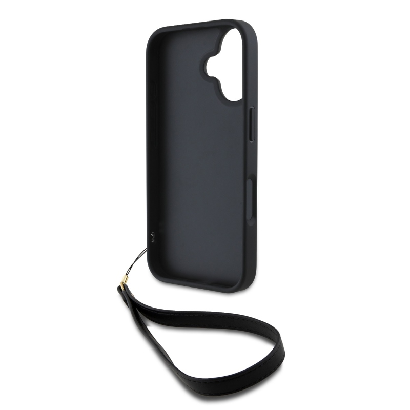 DKNY PU bőr Stack Logo csuklópánt hátlapi borító iPhone 16-hoz Fekete