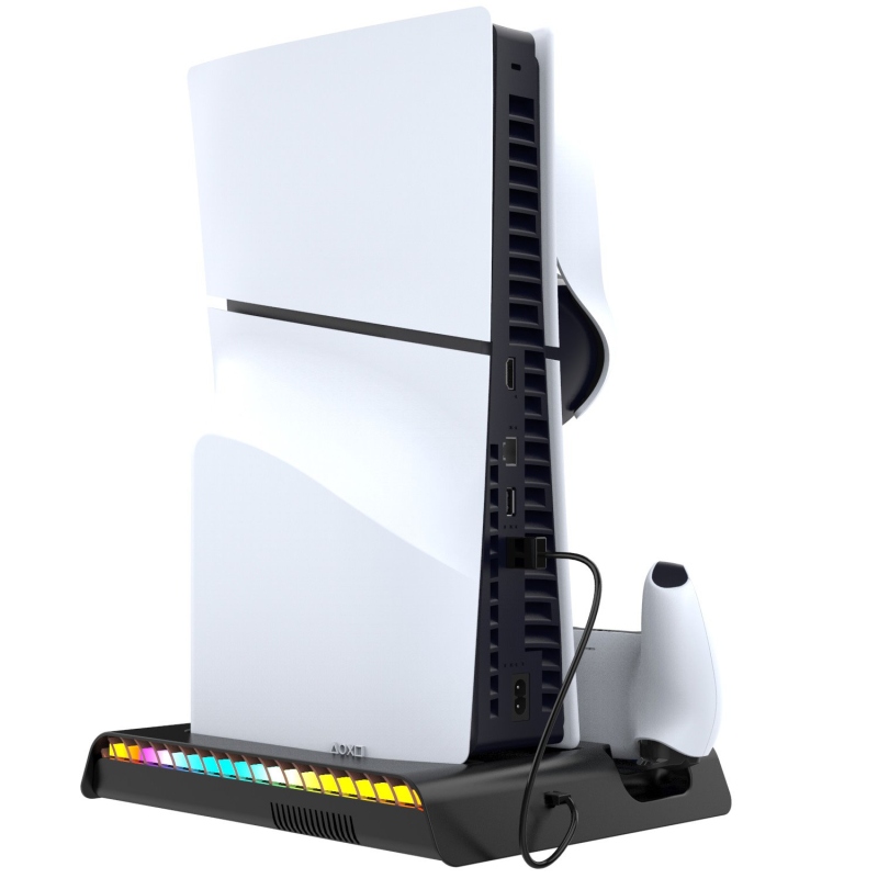 iPega P5S006 Többfunkciós újratölthető RGB állvány hűtéssel a PS5 Slimhez Fekete
