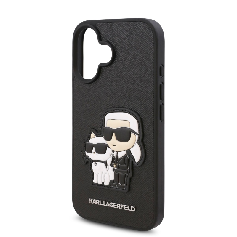 Karl Lagerfeld PU Saffiano Karl és Choupette hátlap iPhone 16 Plus készülékhez Fekete