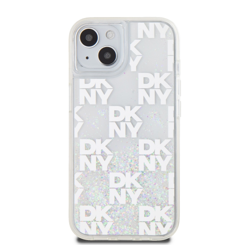 DKNY Liquid Glitter Checkered Pattern hátlap iPhone 15 átlátszó borítóhoz