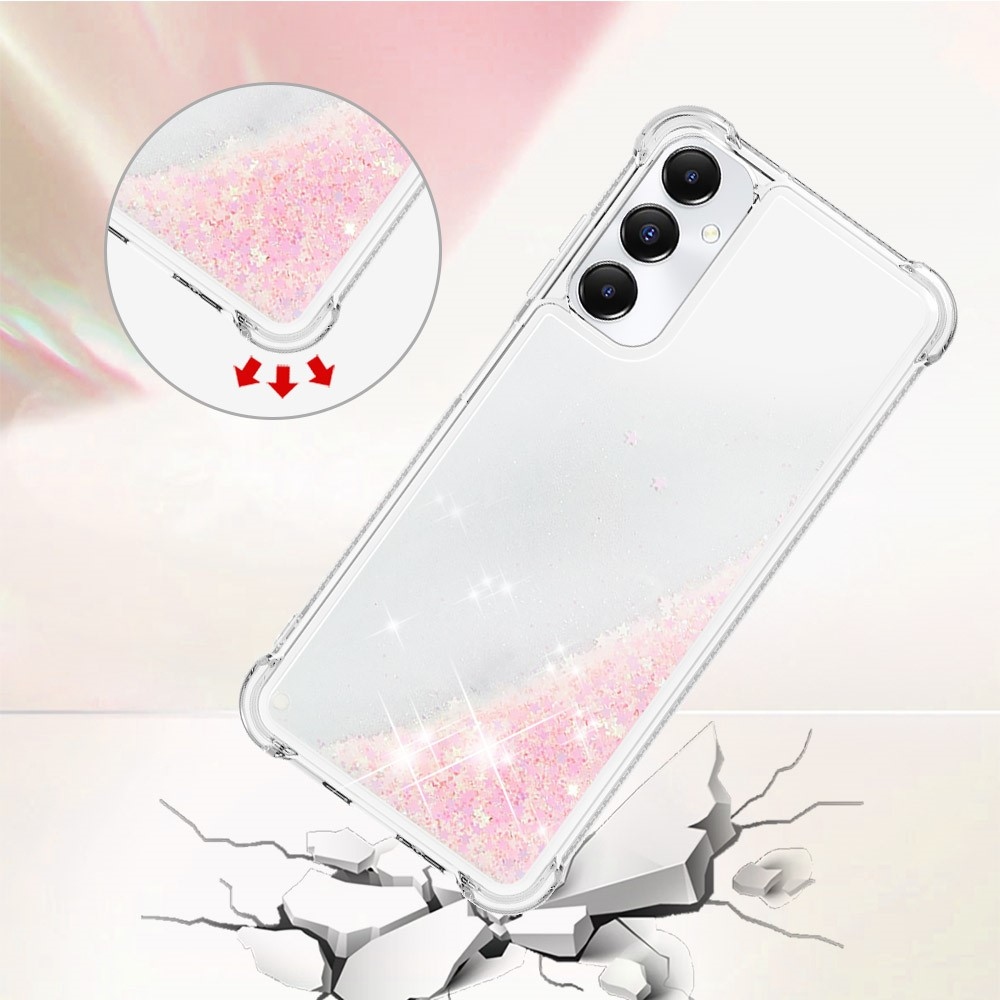 Glitter zselés homokóra tok Samsung Galaxy A05s készülékhez - rózsaszín/csillagok