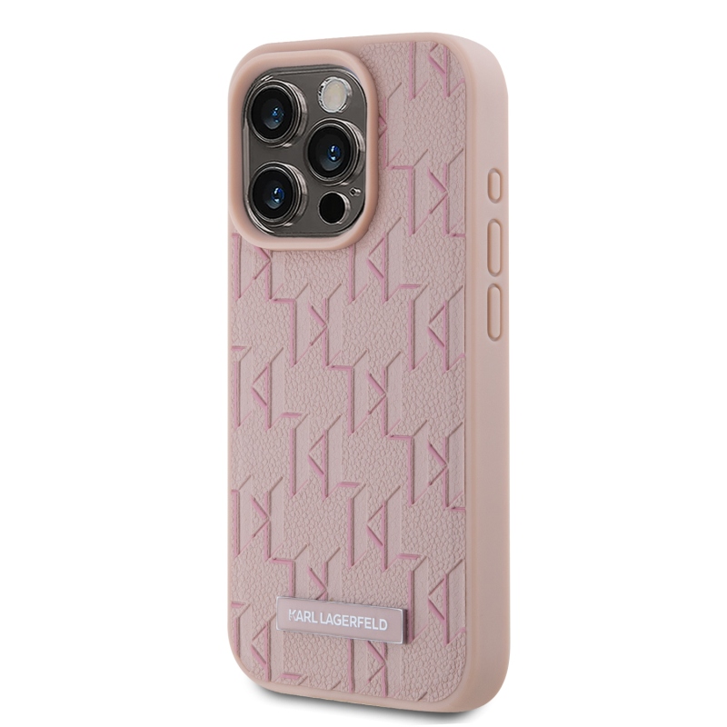 Karl Lagerfeld PU bőr monogram fém logó Magsafe hátlap iPhone 15 Pro Max rózsaszínű iPhone 15 Pro Max számára