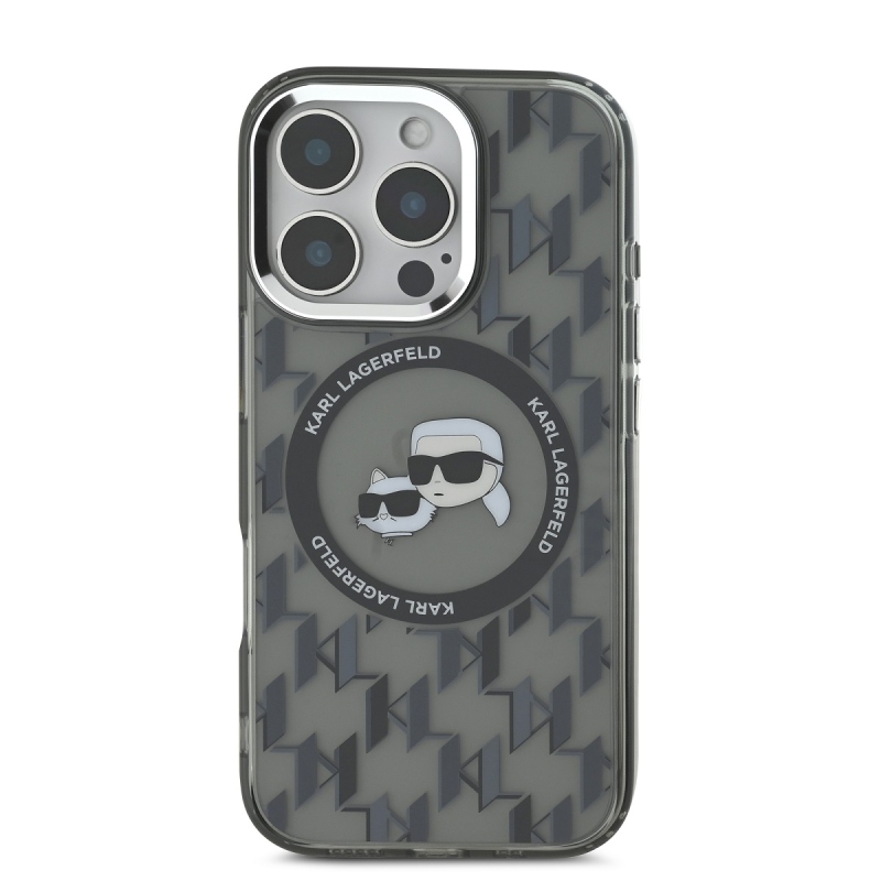 Karl Lagerfeld IML Monogram K&CH Heads MagSafe hátlapi borító iPhone 16 Pro-hoz Fekete