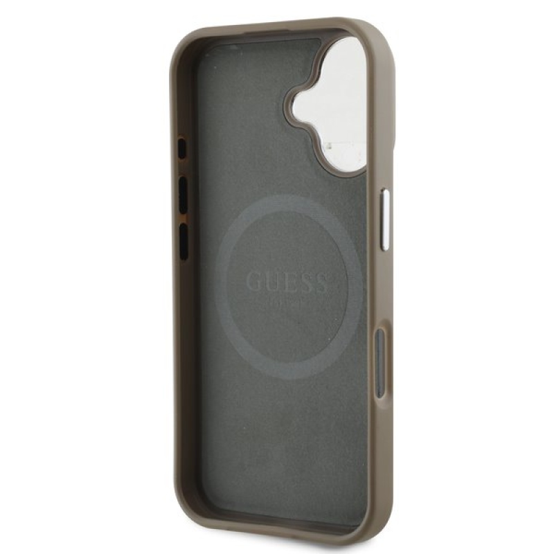 Guess PU szemcsés, háromszög alakú logós hátlap iPhone 16-hoz Barna