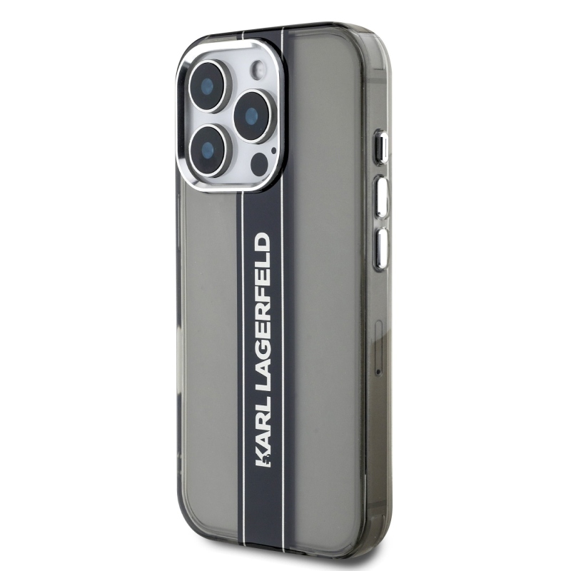 Karl Lagerfeld IML csíkos logós hátlap iPhone 16 Pro készülékhez Fekete