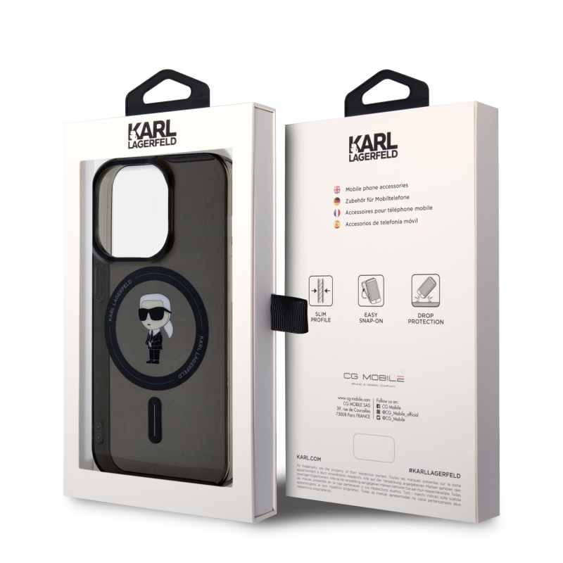 Karl Lagerfeld IML IML Ikonik MagSafe hátlap iPhone 15 Pro-hoz Fekete