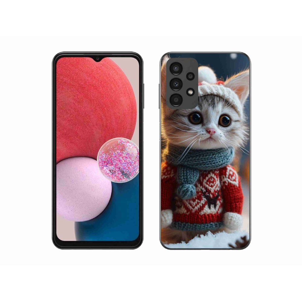 Zselés borítás mmCase Samsung Galaxy A13 4G készülékhez - cica pulóverben