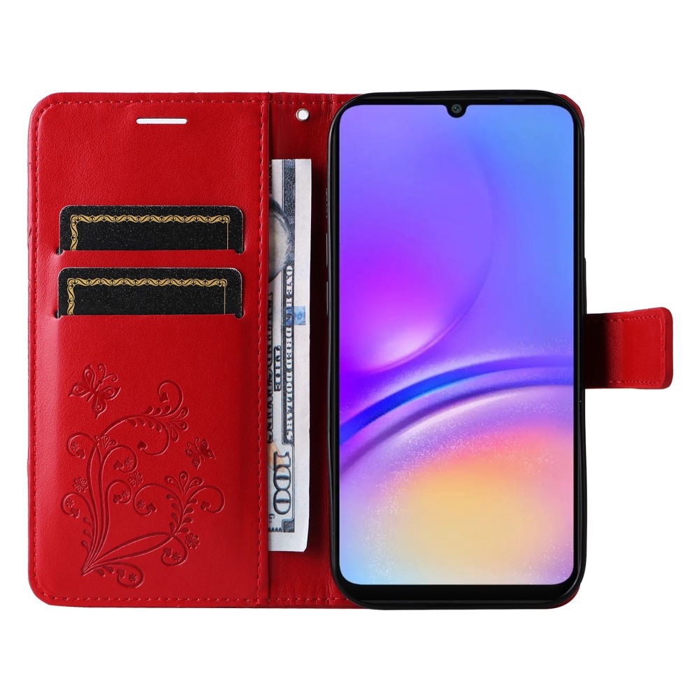 Nagy pillangó könyv tok Samsung Galaxy A06 4G-hez - piros