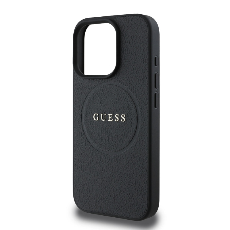 Guess PU szemcsés klasszikus logós MagSafe hátlap az iPhone 16 Pro-hoz Fekete
