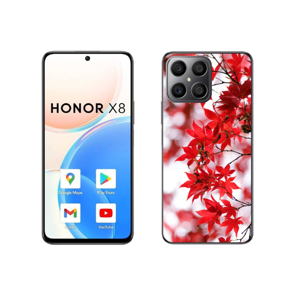Zselés borítás mmCase a Honor X8 4G-hez - piros levelek