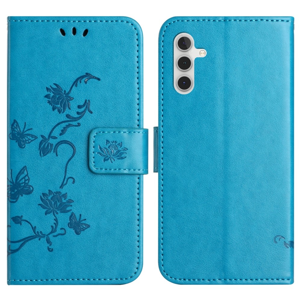 Virágos könyvtáska Samsung Galaxy A56 5G - kék