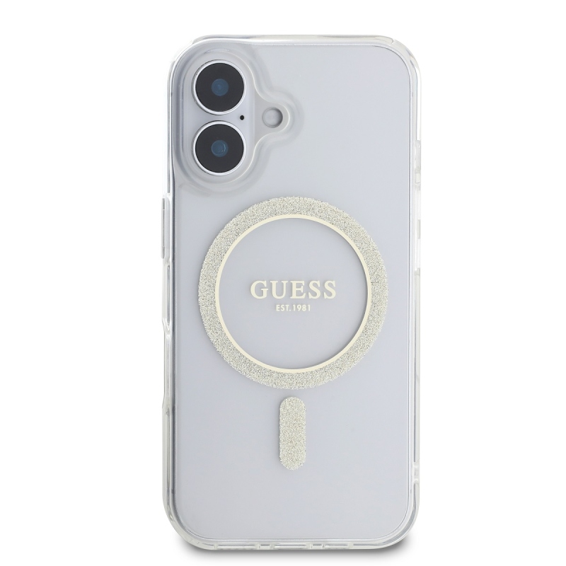 Guess IML csillogó gyűrű MagSafe hátlap iPhone 16 Plus átlátszó iPhone 16 Plus számára