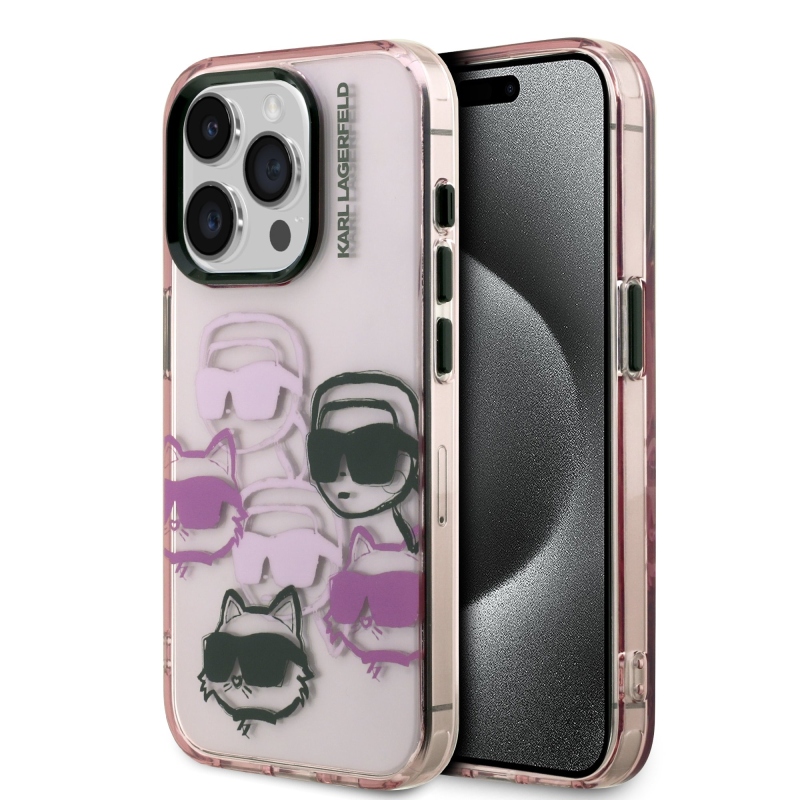Karl Lagerfeld IML Multi K&CH Heads hátlapi borító iPhone 15 Pro Max készülékhez rózsaszínű