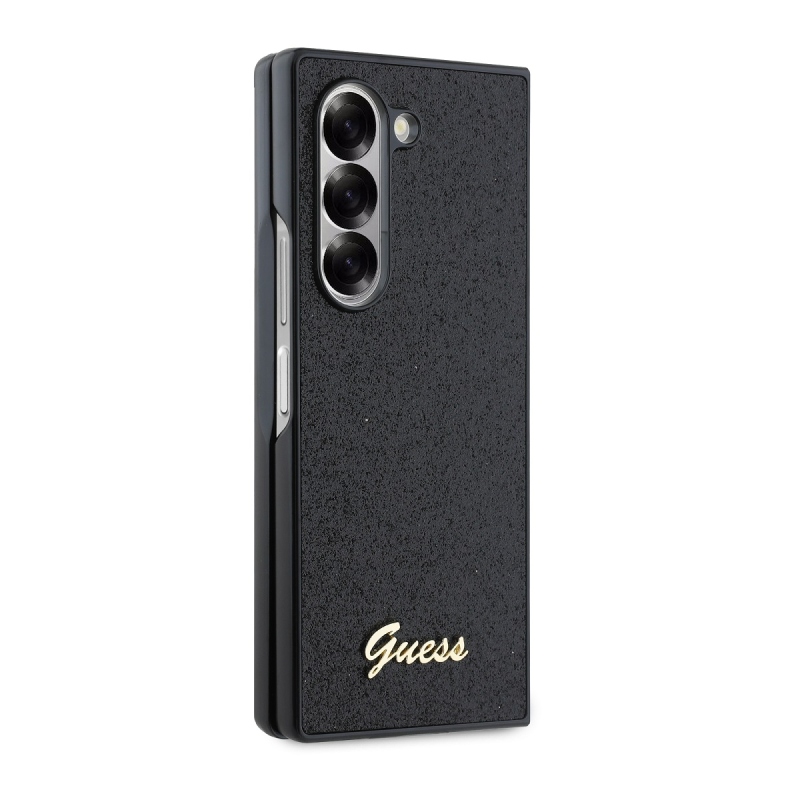 Guess PC/TPU Glitter Flakes Metal Logo hátlap Samsung Galaxy Z Fold 6 Fekete fekete