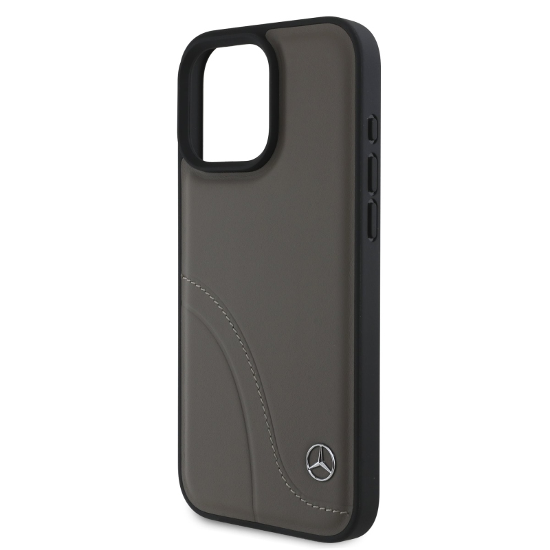 Mercedes ívelt öltések bőr hátlap iPhone 16 Pro barna színű borítóhoz