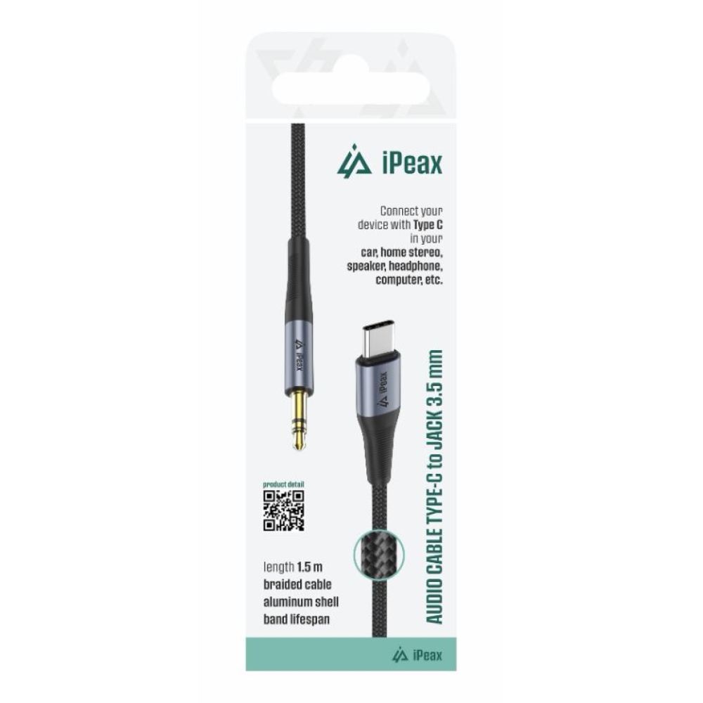 iPEAX adapter USB-C / 3,5 mm-es jack 1,5 m - fekete