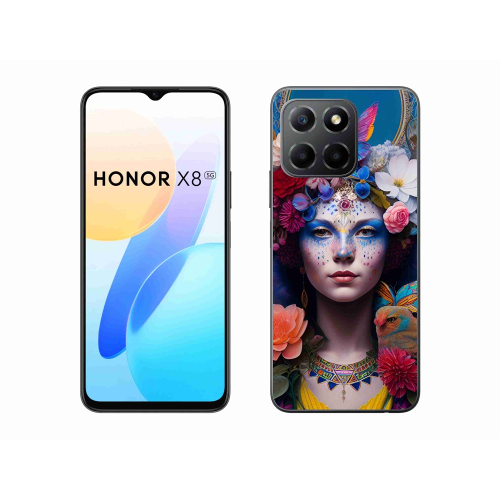 Gél borító mmCase a Honor X8 5G készülékhez - nő virágokkal