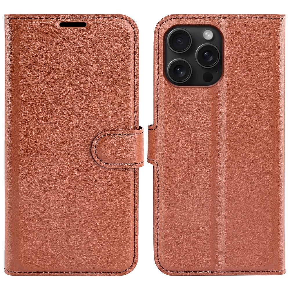Litchi könyvtáska iPhone 16 Pro készülékhez - barna
