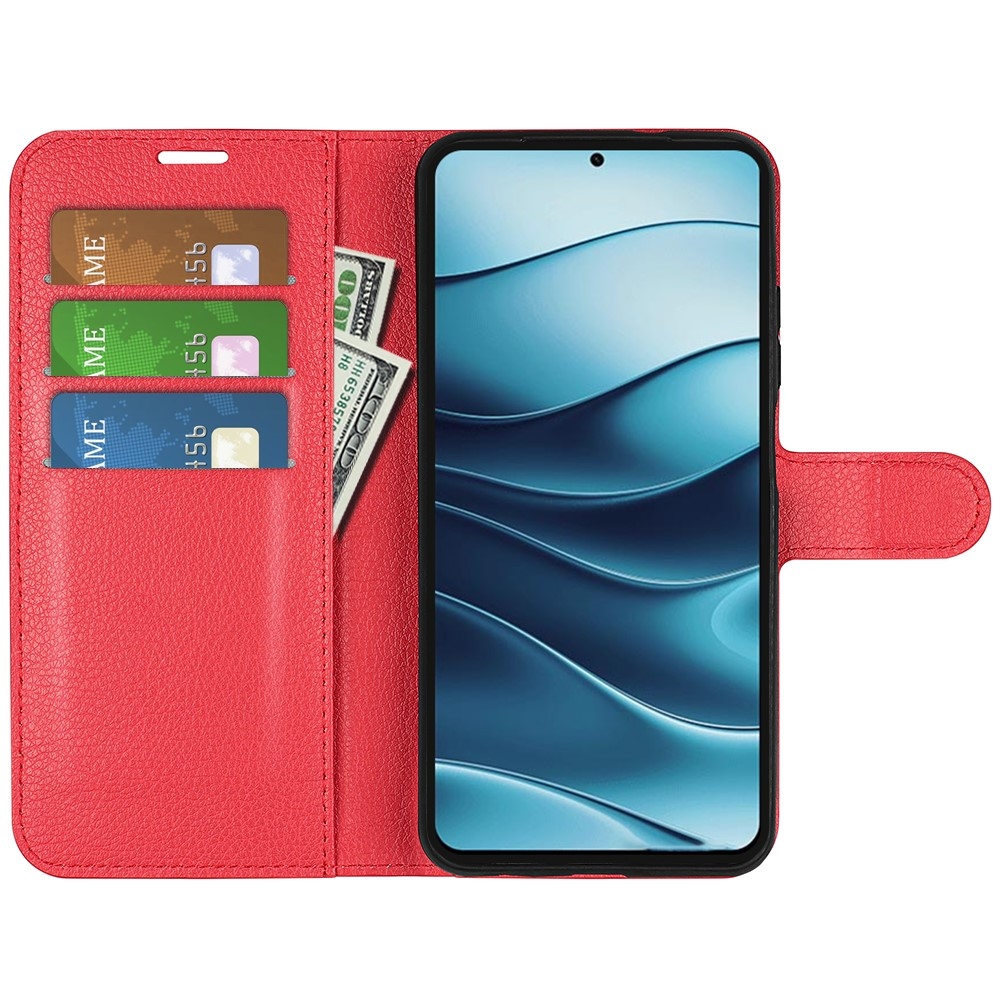 Litchi könyv tok a Xiaomi Redmi Note 14 5G-hez - piros
