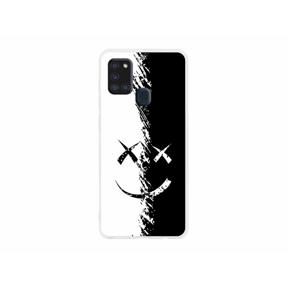 Zselés borítás mmCase Samsung Galaxy A21s készülékhez - fekete-fehér mosolygó
