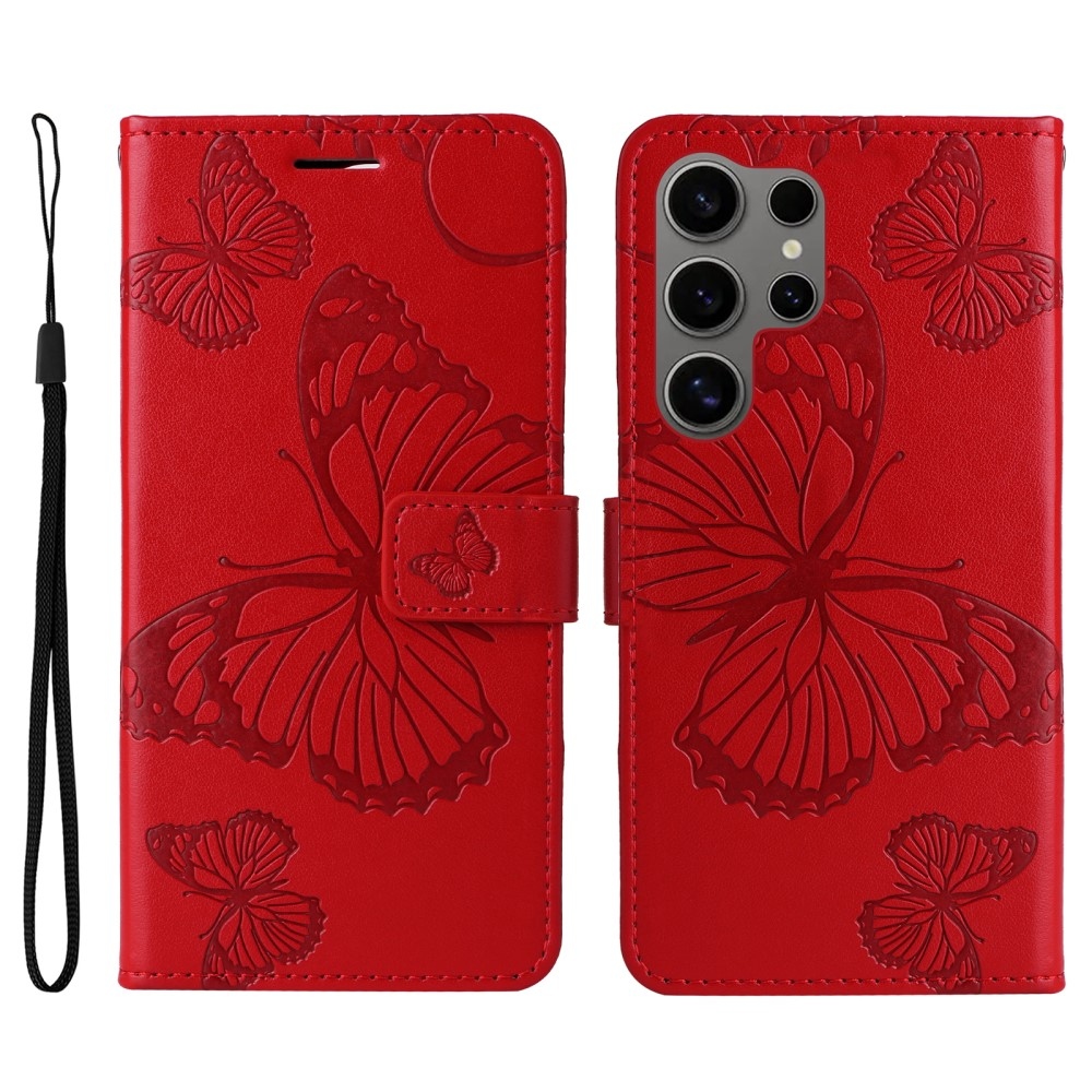 Nagy pillangó könyv tok Samsung Galaxy S25 Ultra készülékhez - piros