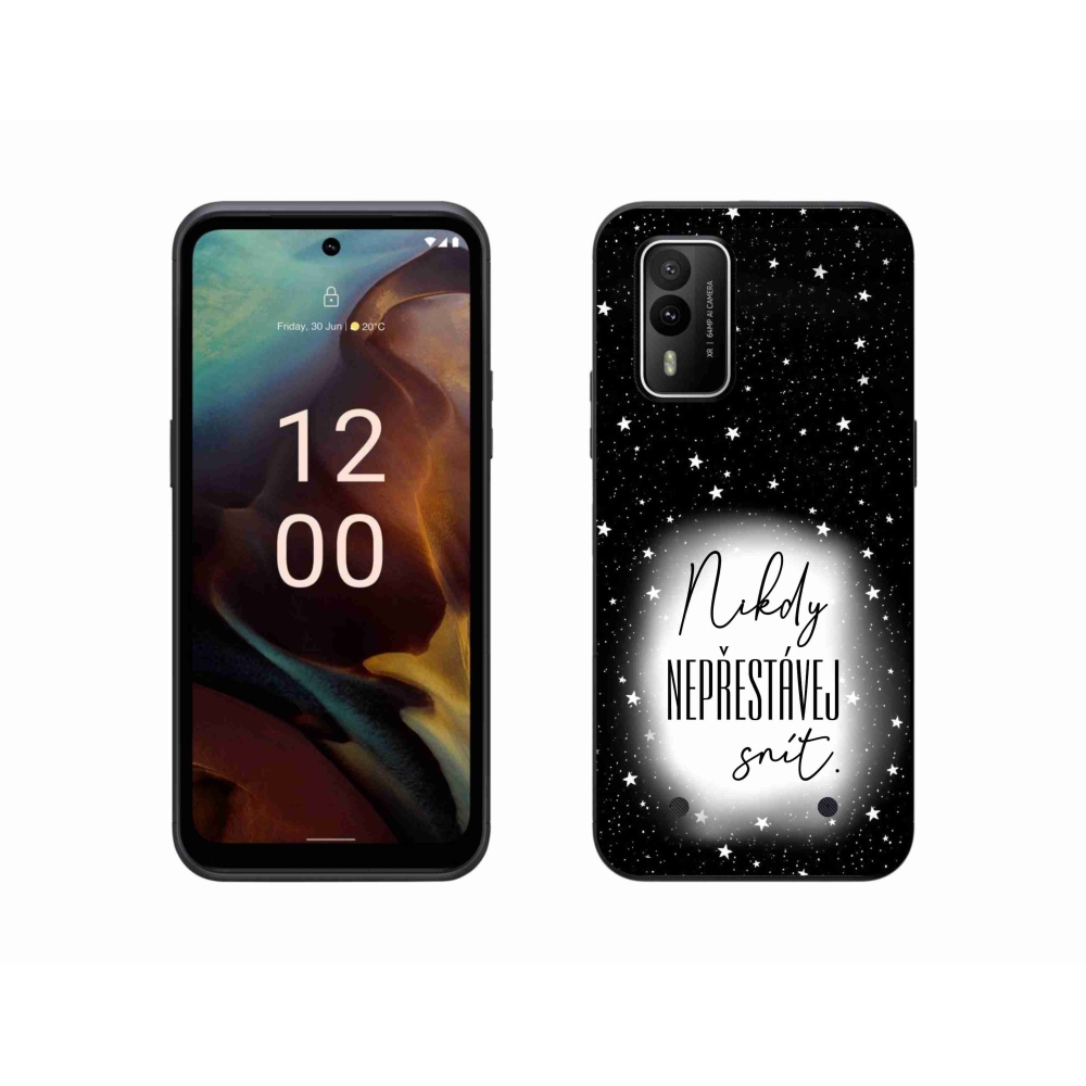 Zselés borítás mmCase a Nokia XR21 készülékhez - idézet 1 fehér és fekete háttérrel
