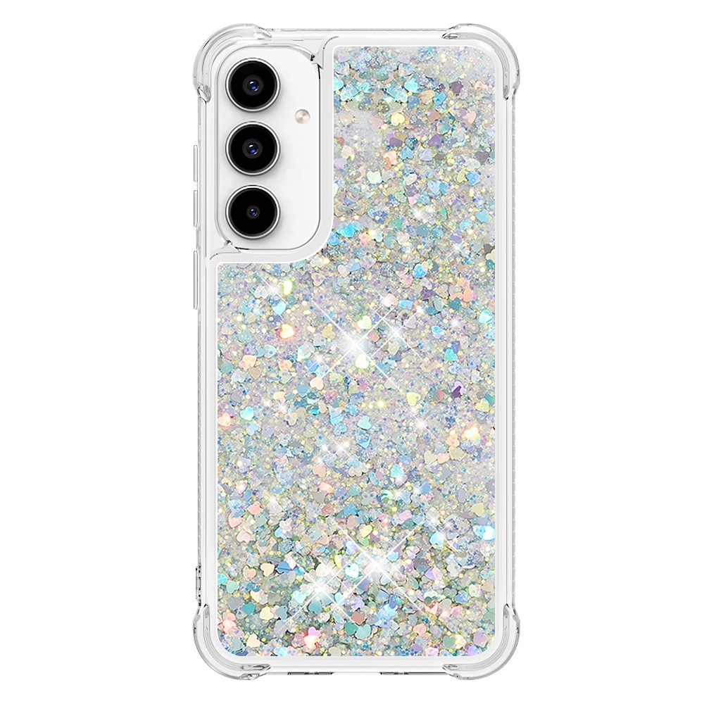 Csillogó zselés homokóra tok Samsung Galaxy A35 5G - ezüst/szív