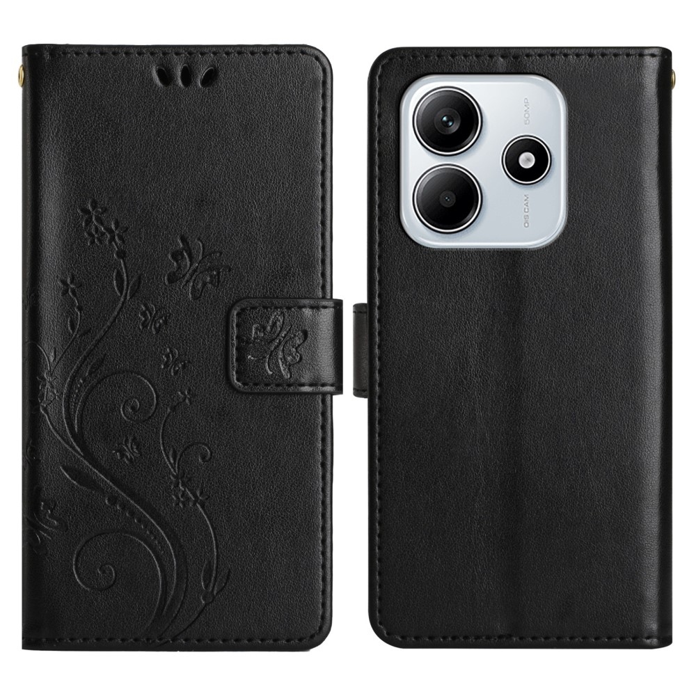 Virágok könyv tok Xiaomi Redmi Note 14 5G-hez - fekete