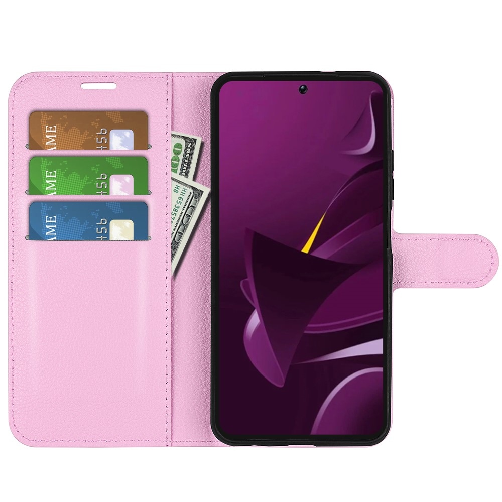 Litchi könyv tok a Xiaomi Poco M7 Pro 5G-hez - rózsaszínű