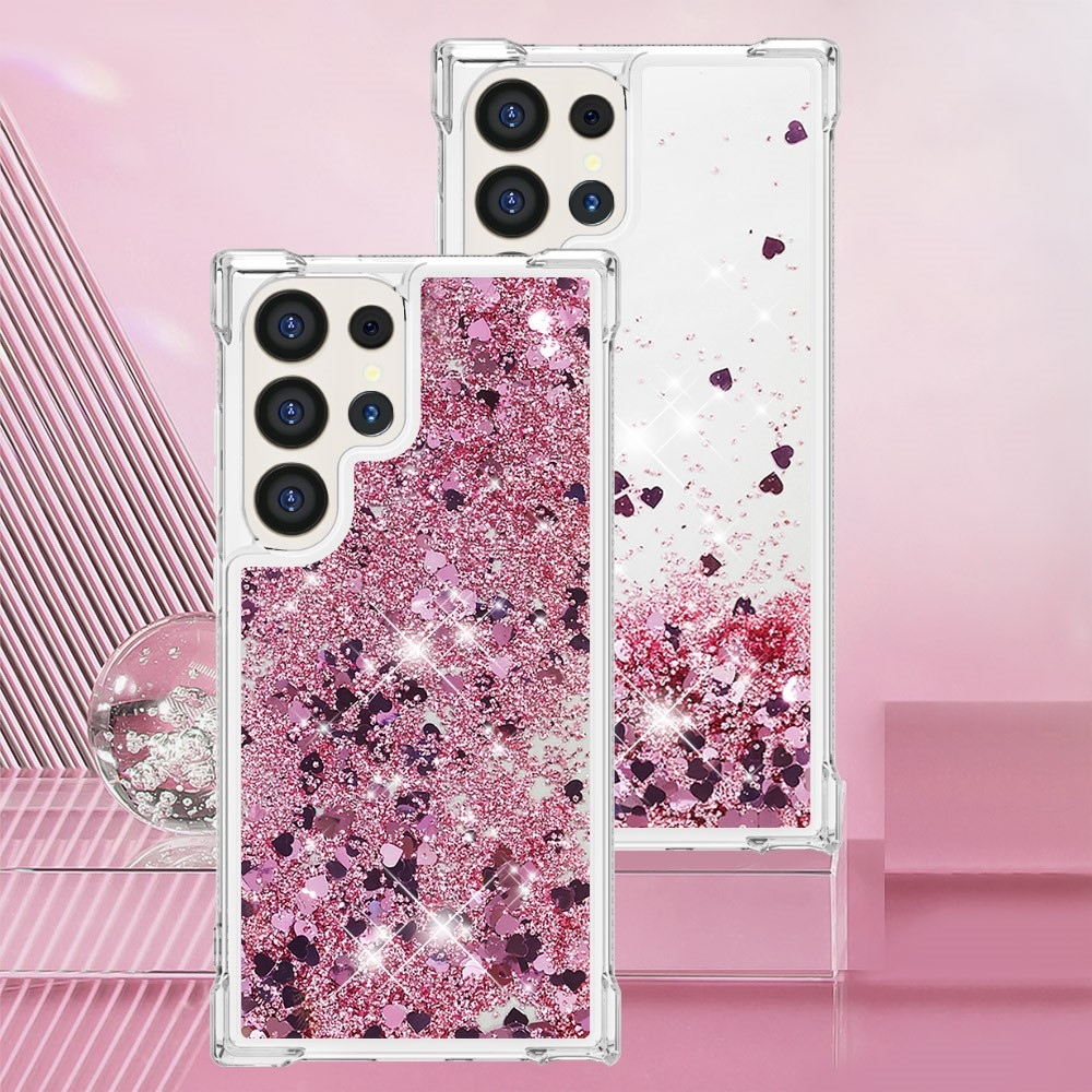 Glitter homokóra zselés tok Samsung Galaxy S24 Ultra készülékhez - rózsaarany/szívecske