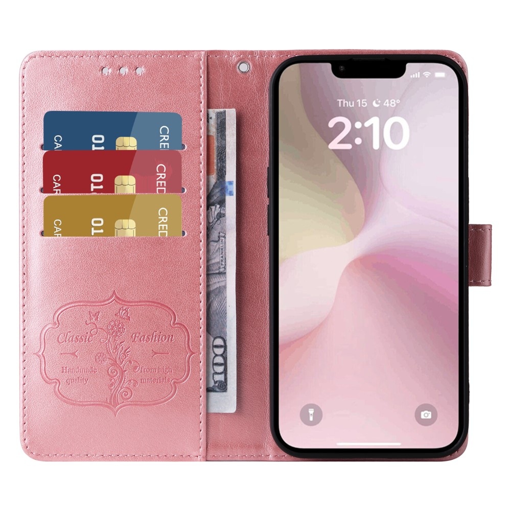 Virágos könyvtáska iPhone 16e készülékhez - rózsaszín
