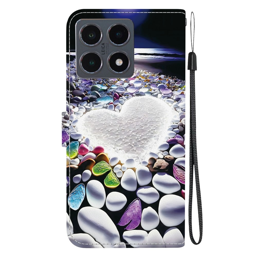 Sokoldalú könyv tok Xiaomi 15T-hez - szív és strasszkövek