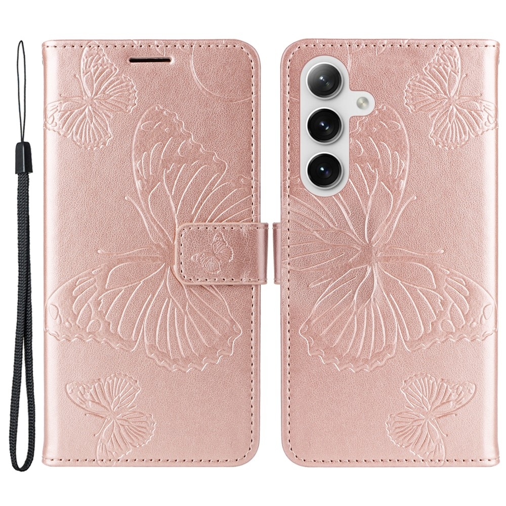 Nagy pillangó könyv tok Samsung Galaxy S25 készülékhez - rózsaarany