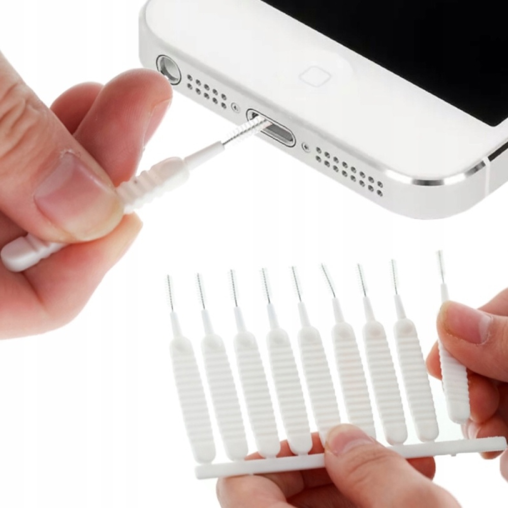 Tisztítókefe készlet telefon/zuhanyfej tisztítására (10db) - fehér színben