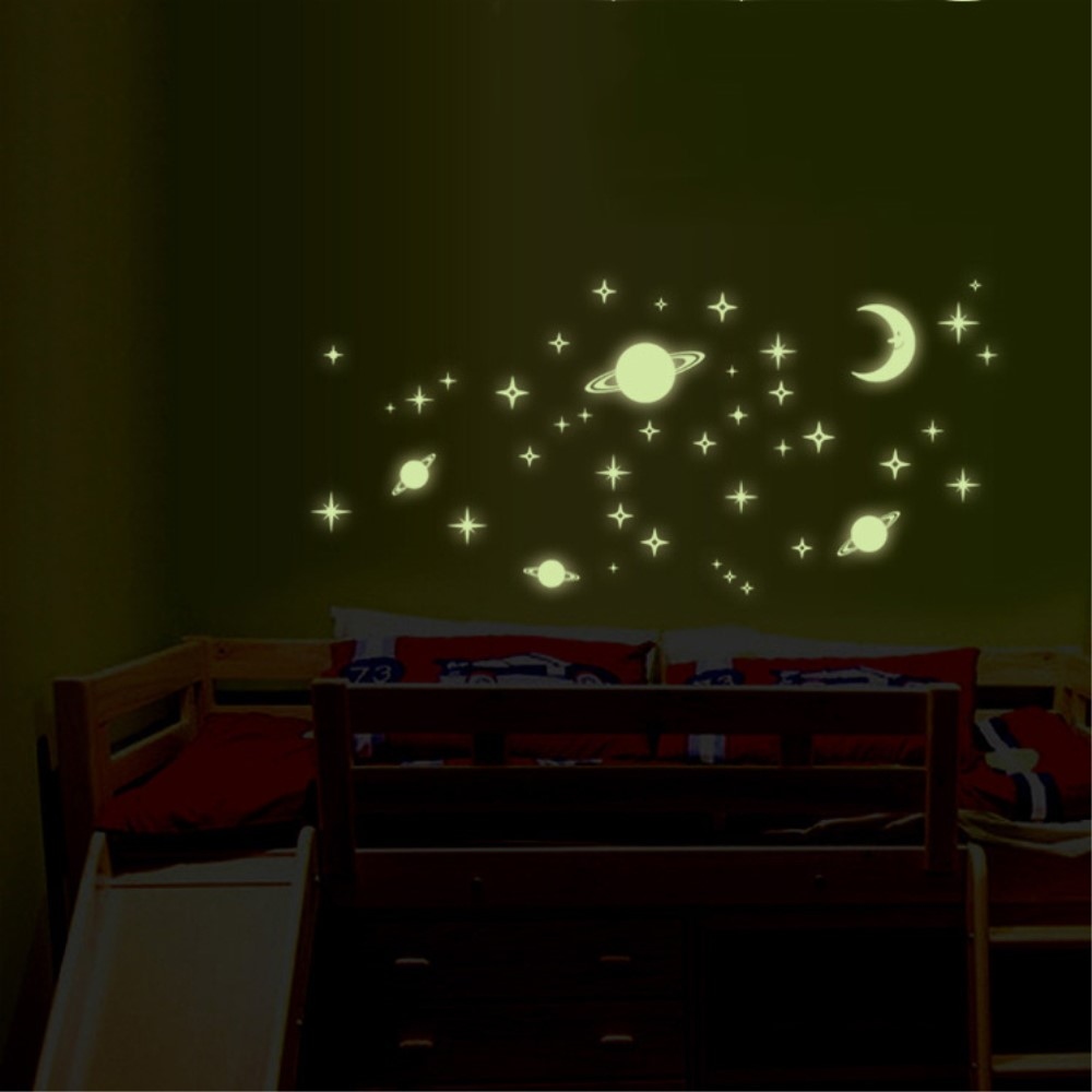 Fluoreszkáló falmatricák készlete - csillagok és Hold