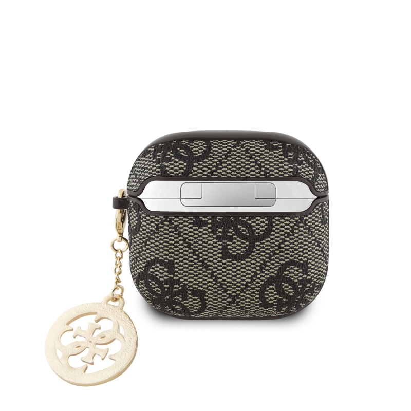Guess 4G Script PC/PU Charm tok AirPods 4 barna bőrhöz