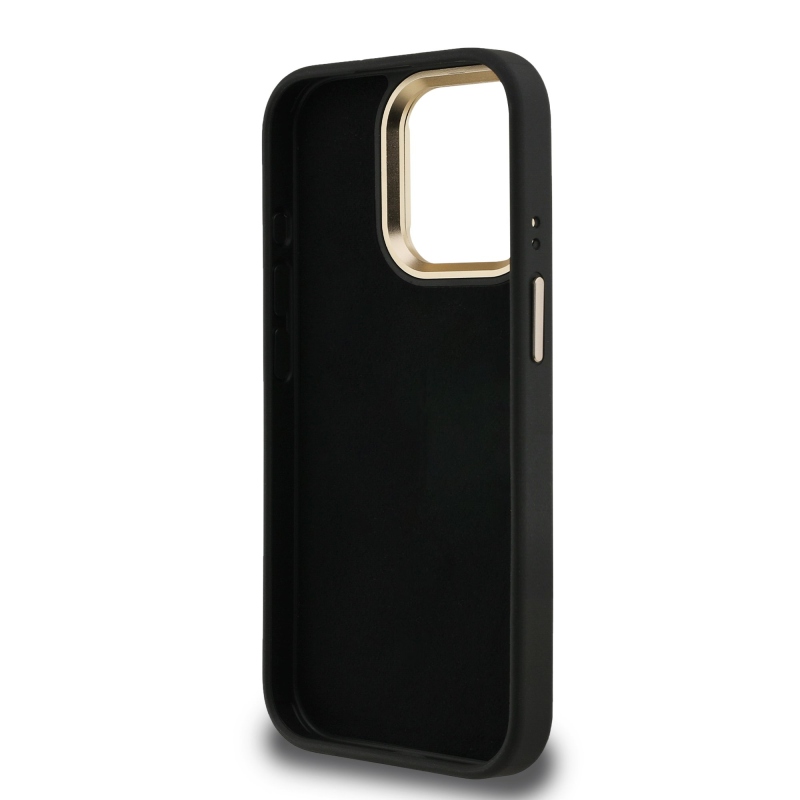 Guess PU 4G fém logó állvány kamera keret hátlapja iPhone 15 Pro Max Fekete fekete