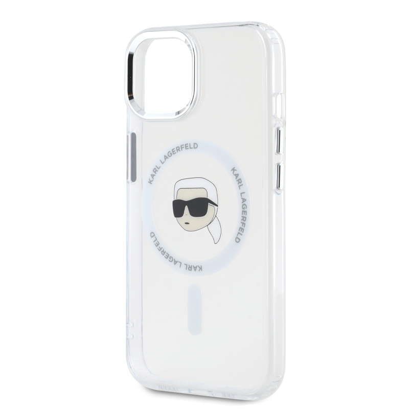 Karl Lagerfeld IML Karl Head fémkeret MagSafe hátlapi borító iPhone 15-hez Átlátszó