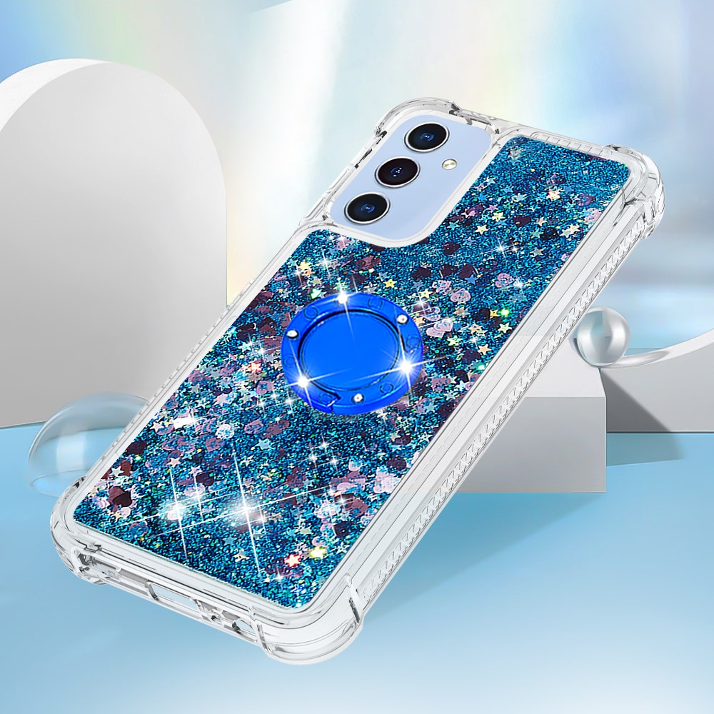 Glitt homokóra zselés tok ujjgyűrűvel Samsung Galaxy A17 5G-hez - kék/szív
