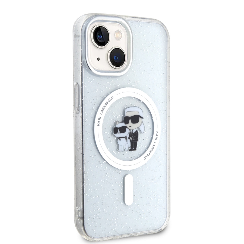 Karl Lagerfeld IML Glitter Karl és Choupette MagSafe MagSafe hátlap iPhone 15 készülékhez - átlátszó