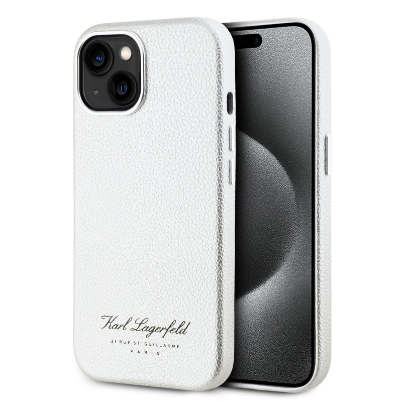 Karl Lagerfeld szemcsés PU Hotel RSG hátlap iPhone 15 készülékhez Szürke