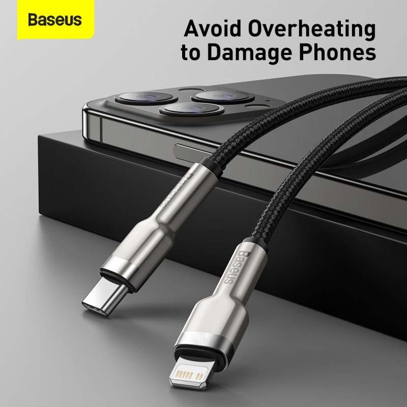 Baseus Cafule Metal sorozatú adatkábel USB-C - világítás 20W 1m fekete