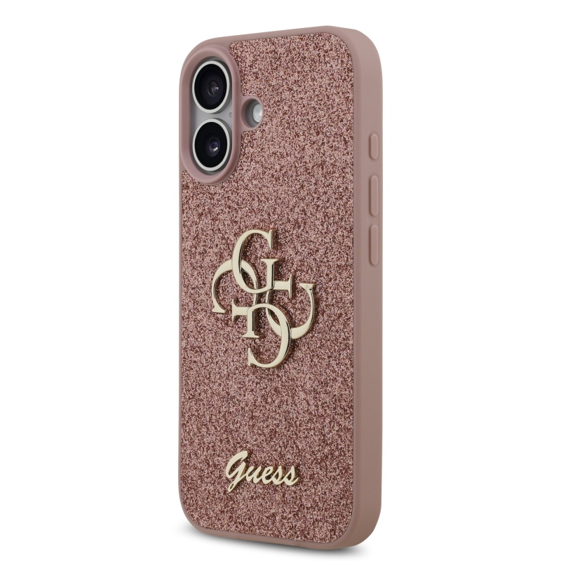 Guess PU Fixed Glitter 4G fém logó hátlap iPhone 17 rózsaszínhez Rózsaszín