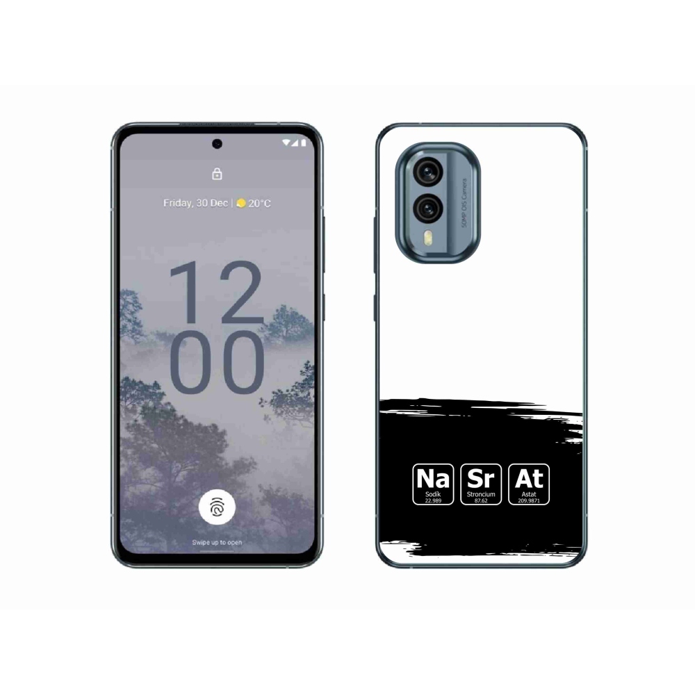 Gél borító mmCase a Nokia X30 5G készülékre - kémiai elemek fekete és fehér háttérrel