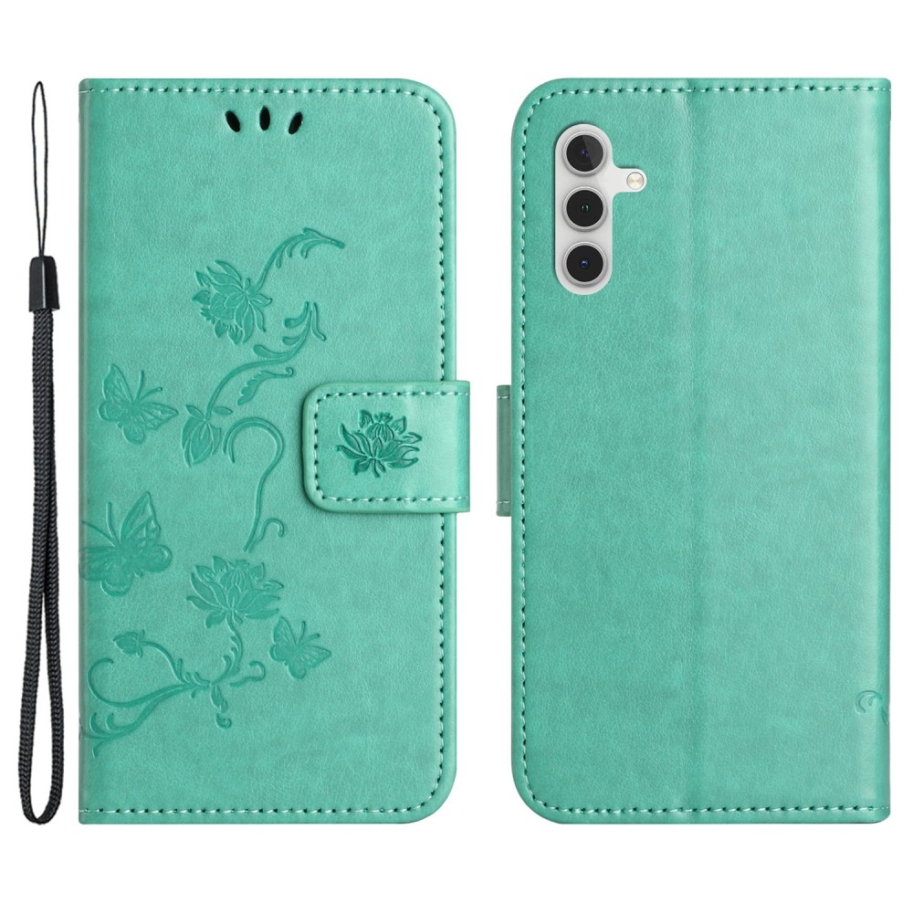 Virágos könyv tok Samsung Galaxy S24 készülékhez - kék-zöld