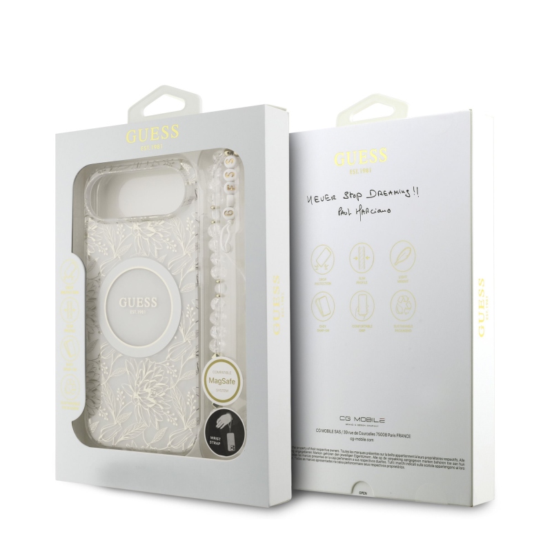 Guess IML Virágok Allover Strap MagSafe hátlapi borító iPhone Air fehérhez