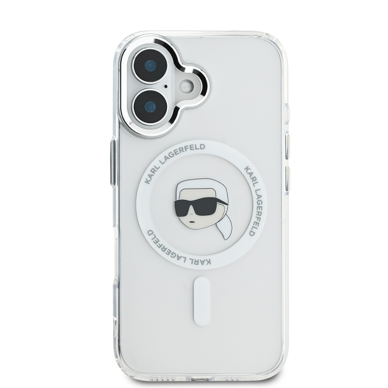 Karl Lagerfeld IML Karl Head fémkeret MagSafe hátlapi borító iPhone 16-hoz Átlátszó